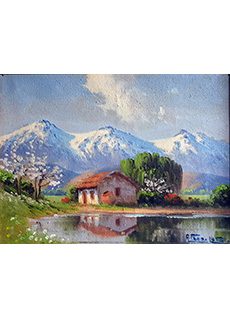 Mountain Pond Scene by Alberto Alfredo Lobos